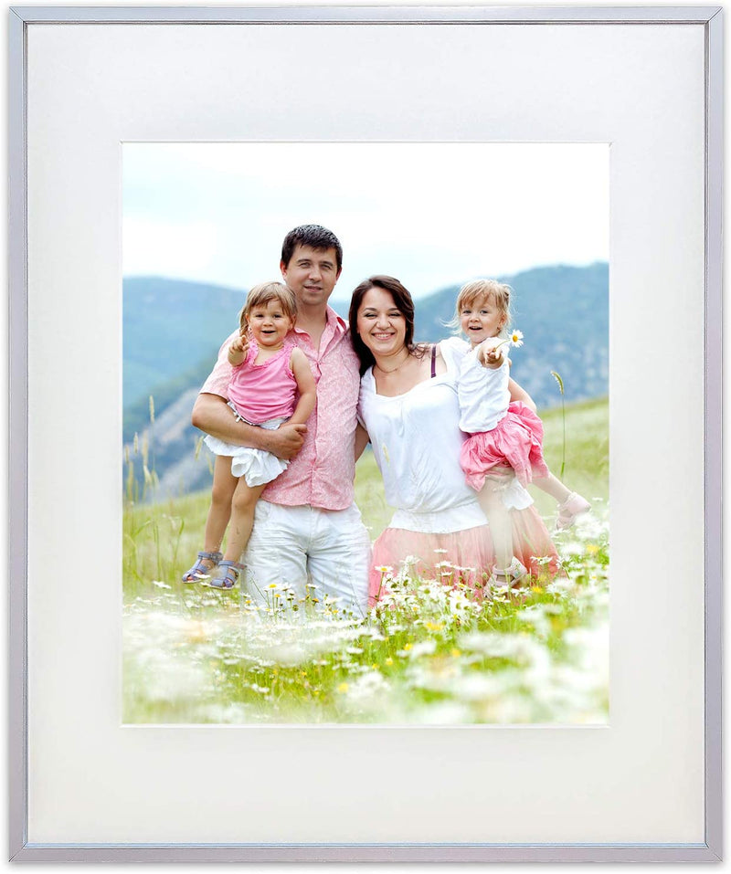 18" x 24" Silver Aluminum Picture Frame with Tempered Glass, 12" x 18" Matted