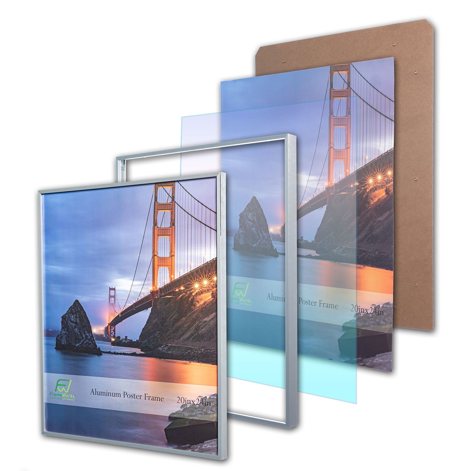 20" x 24" Silver Brushed Aluminum Poster Picture Frame with Plexiglass