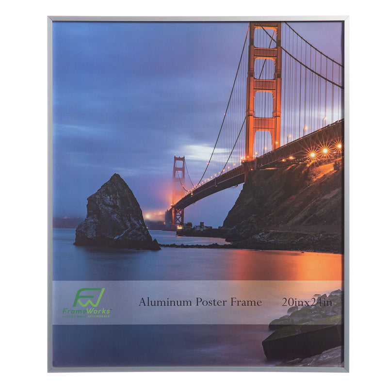 20" x 24" Silver Brushed Aluminum Poster Picture Frame with Plexiglass