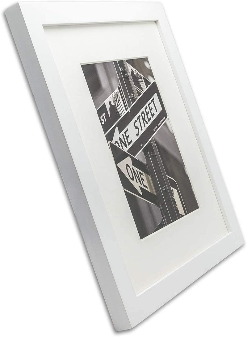 18" x 24" White Solid  Pine Wood Picture Frame with Tempered Glass, 12" x 18" Matted