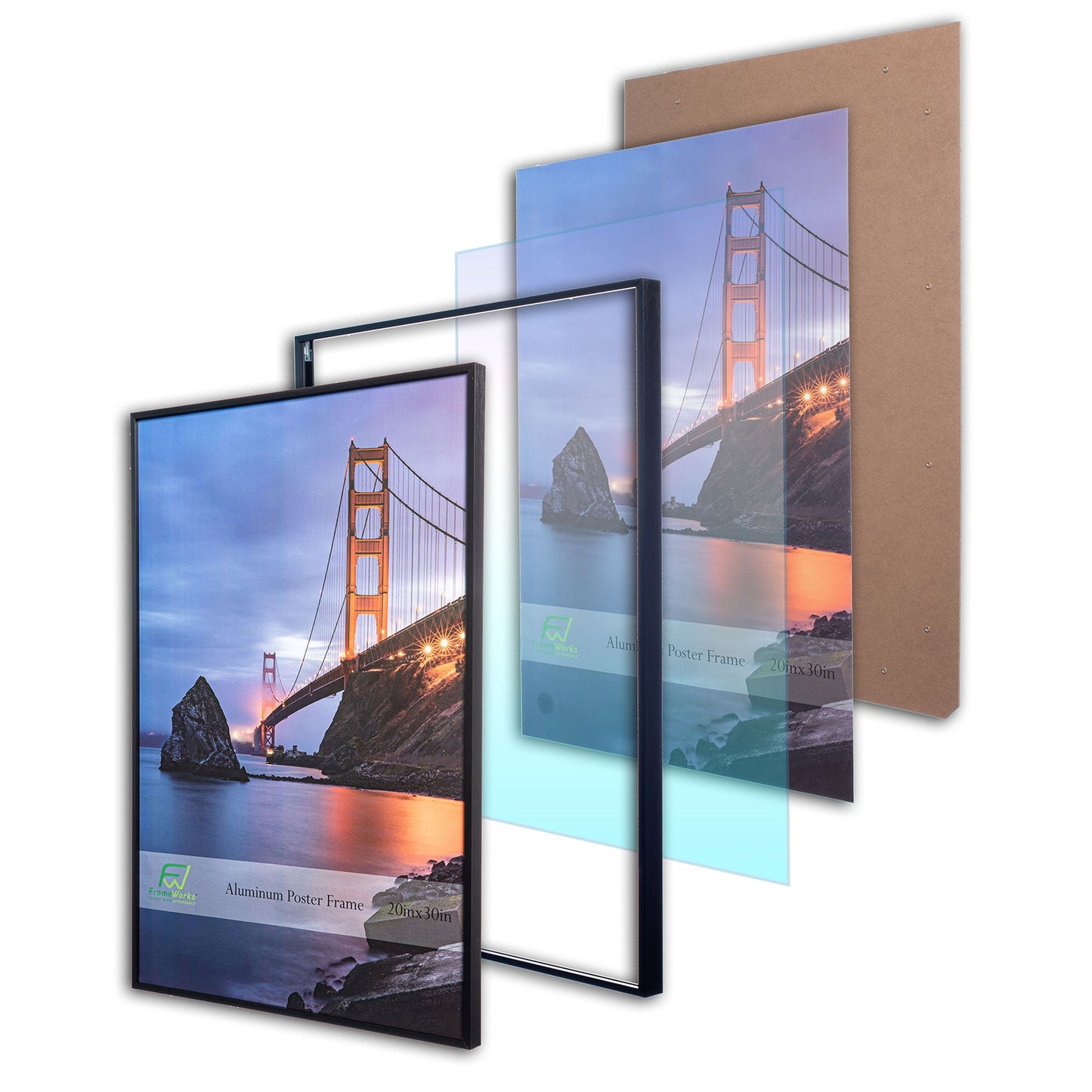 20" x 30" Black Brushed Aluminum Poster Picture Frame with Plexiglass