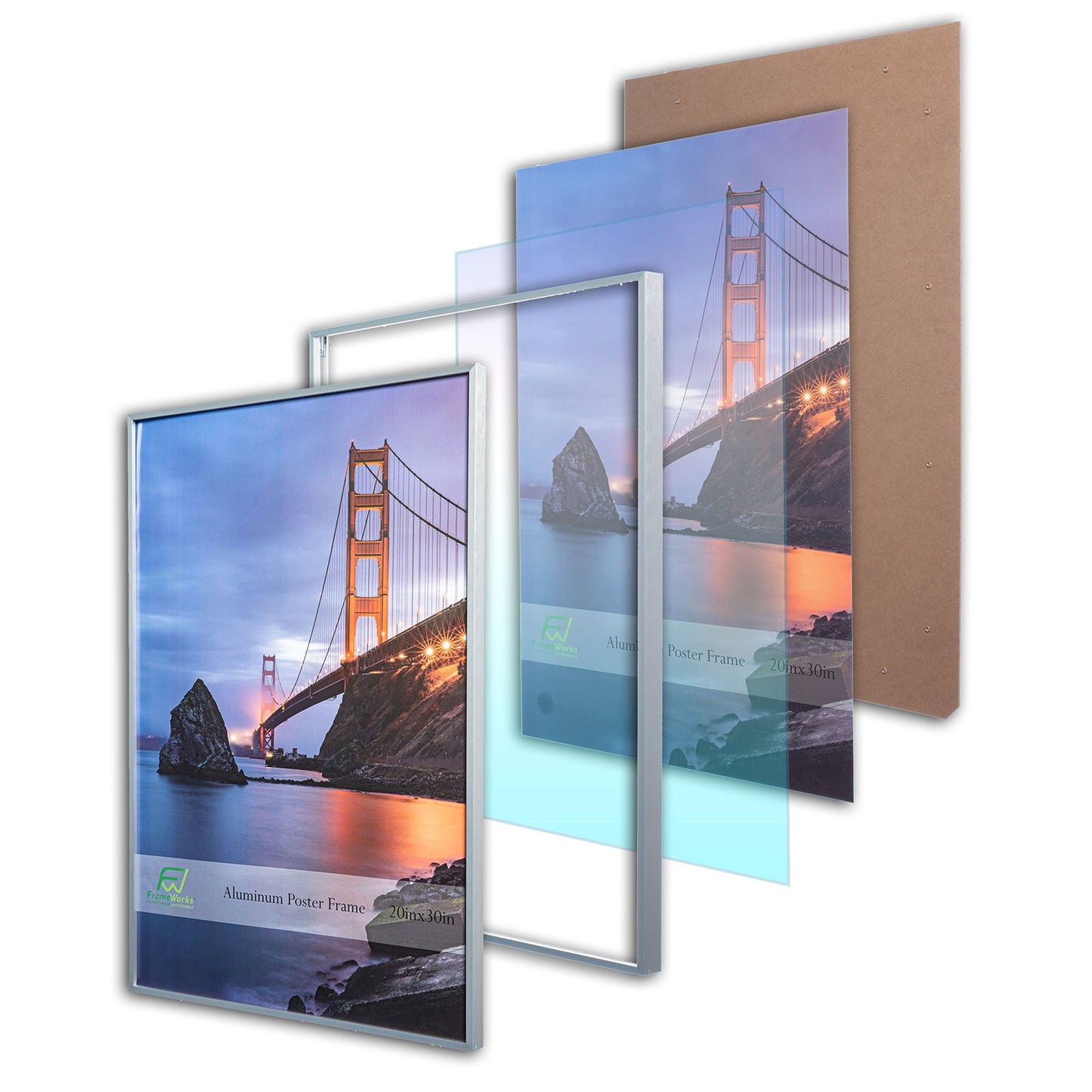 20" x 30" Silver Brushed Aluminum Poster Picture Frame with Plexiglass