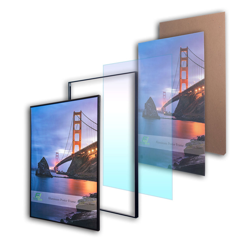 24" x 36" Black Brushed Aluminum Poster Picture Frame with Plexiglass