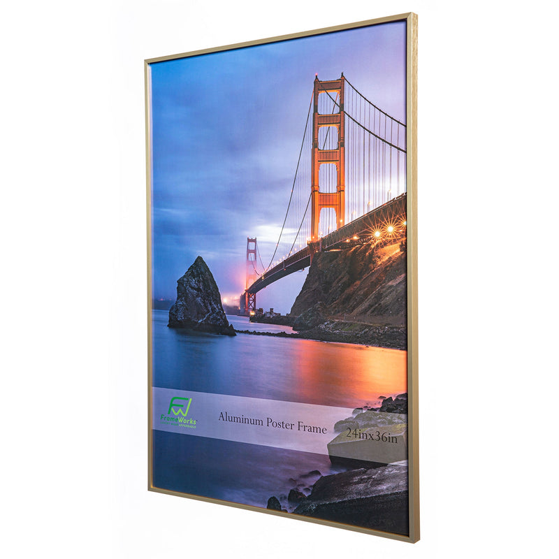 24" x 36" Gold Brushed Aluminum Poster Picture Frame with Plexiglass