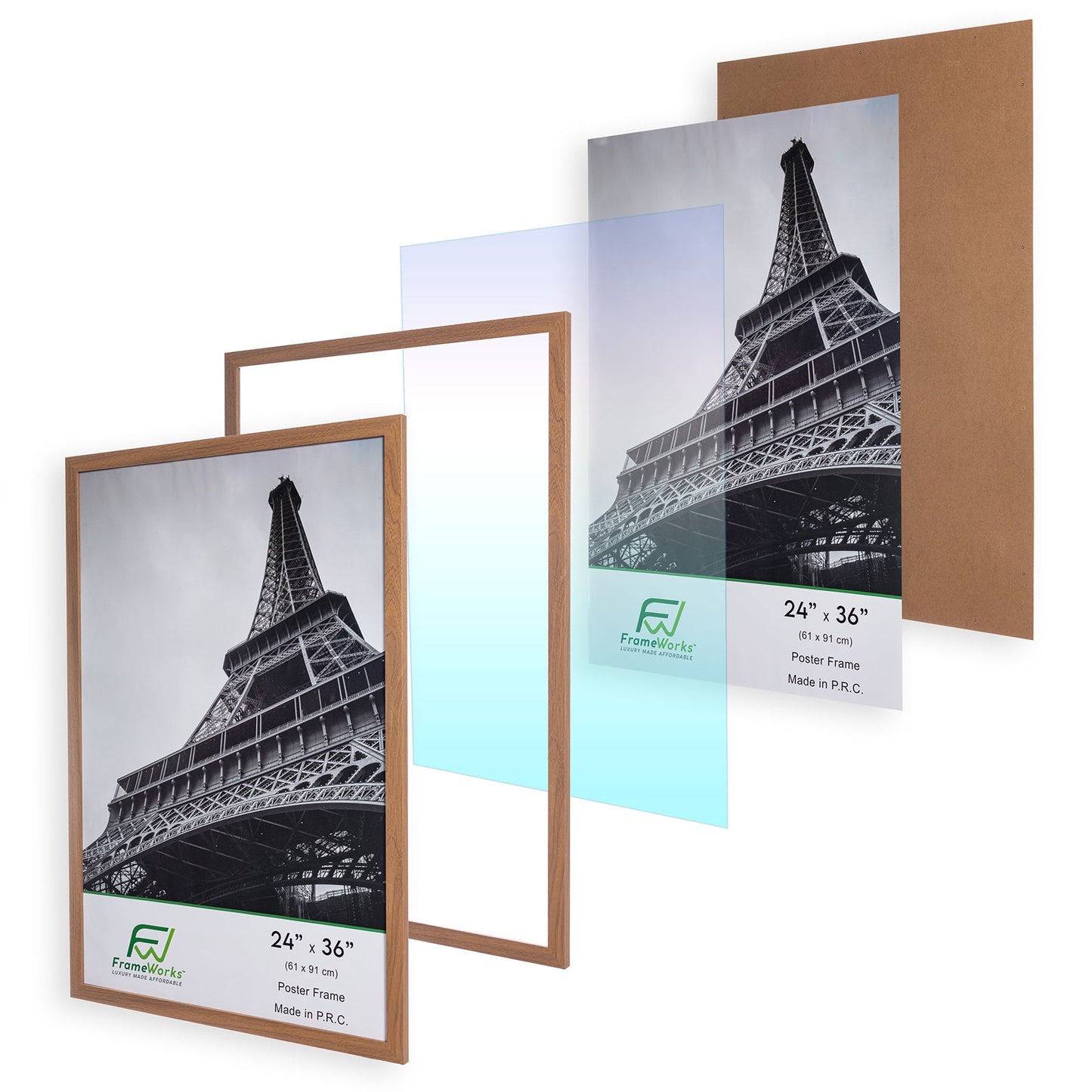 24" x 36" Light Oak Wood 2-Pack Back-Loading Poster Frames