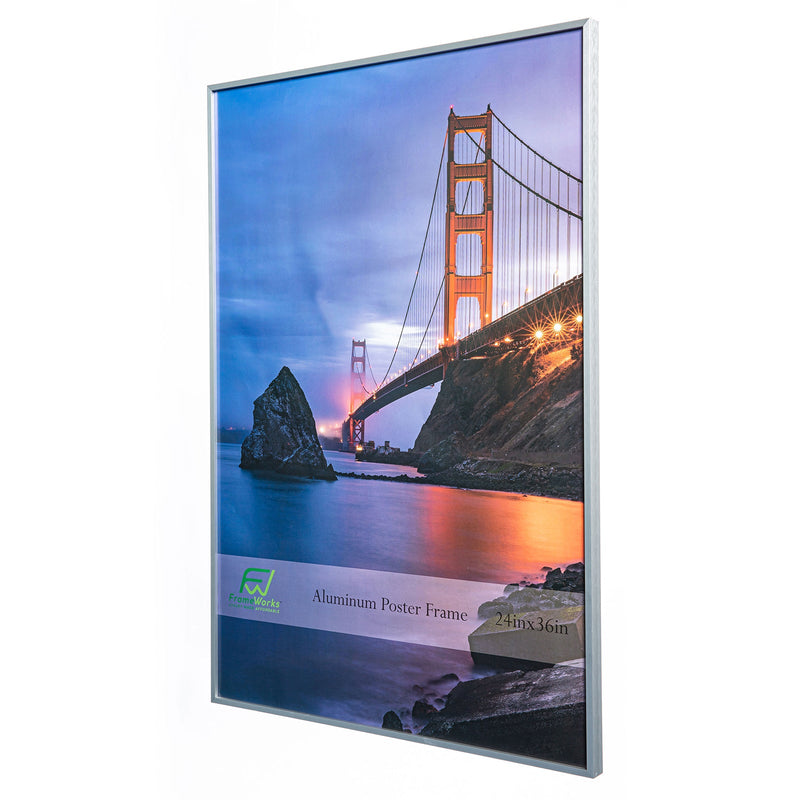 24" x 36" Silver Brushed Aluminum Poster Picture Frame with Plexiglass