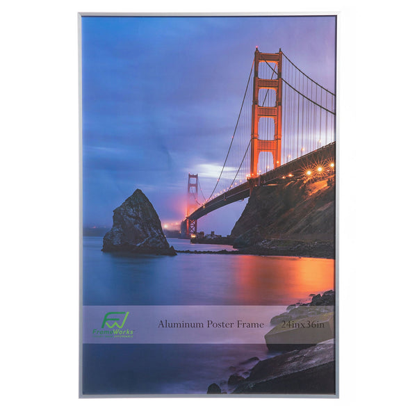24" x 36" Silver Brushed Aluminum Poster Picture Frame with Plexiglass