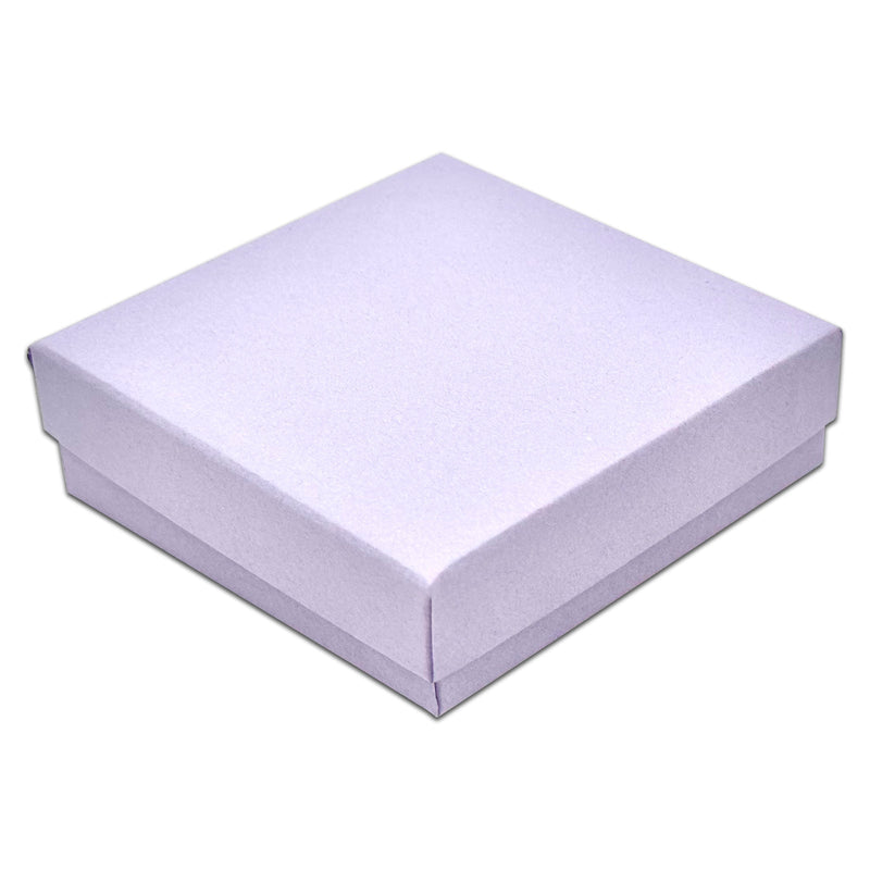 3 1/2" x 3 1/2" x 1" Light Lavender Cotton Filled Paper Box (25-Pack)