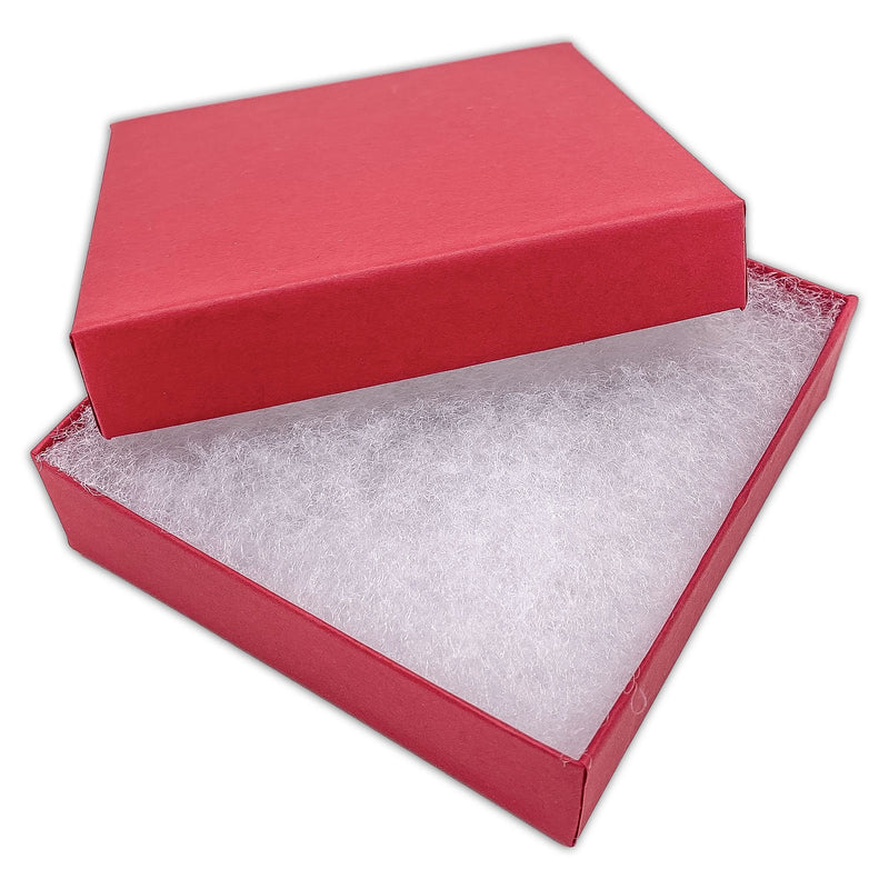 3 1/2" x 3 1/2" x 1" Matte Red Cotton Filled Paper Box