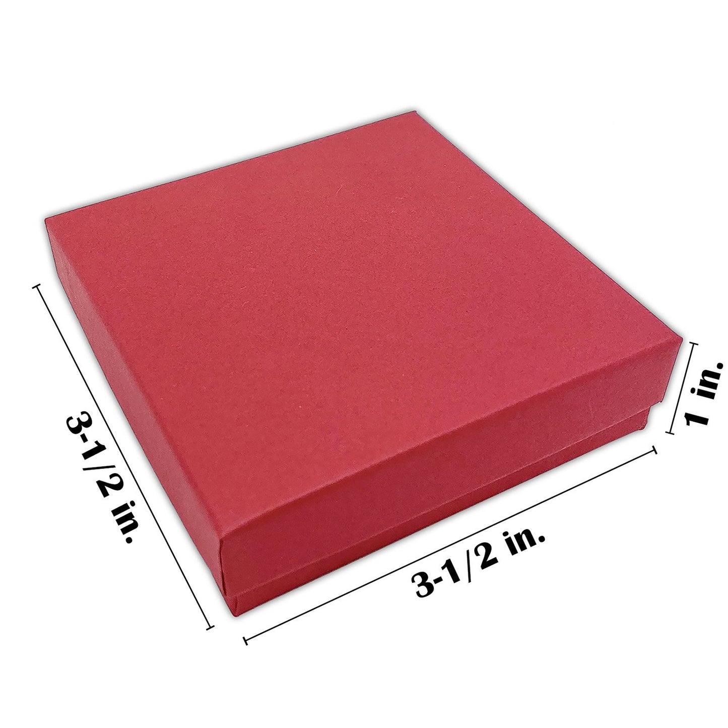 3 1/2" x 3 1/2" x 1" Matte Red Cotton Filled Paper Box