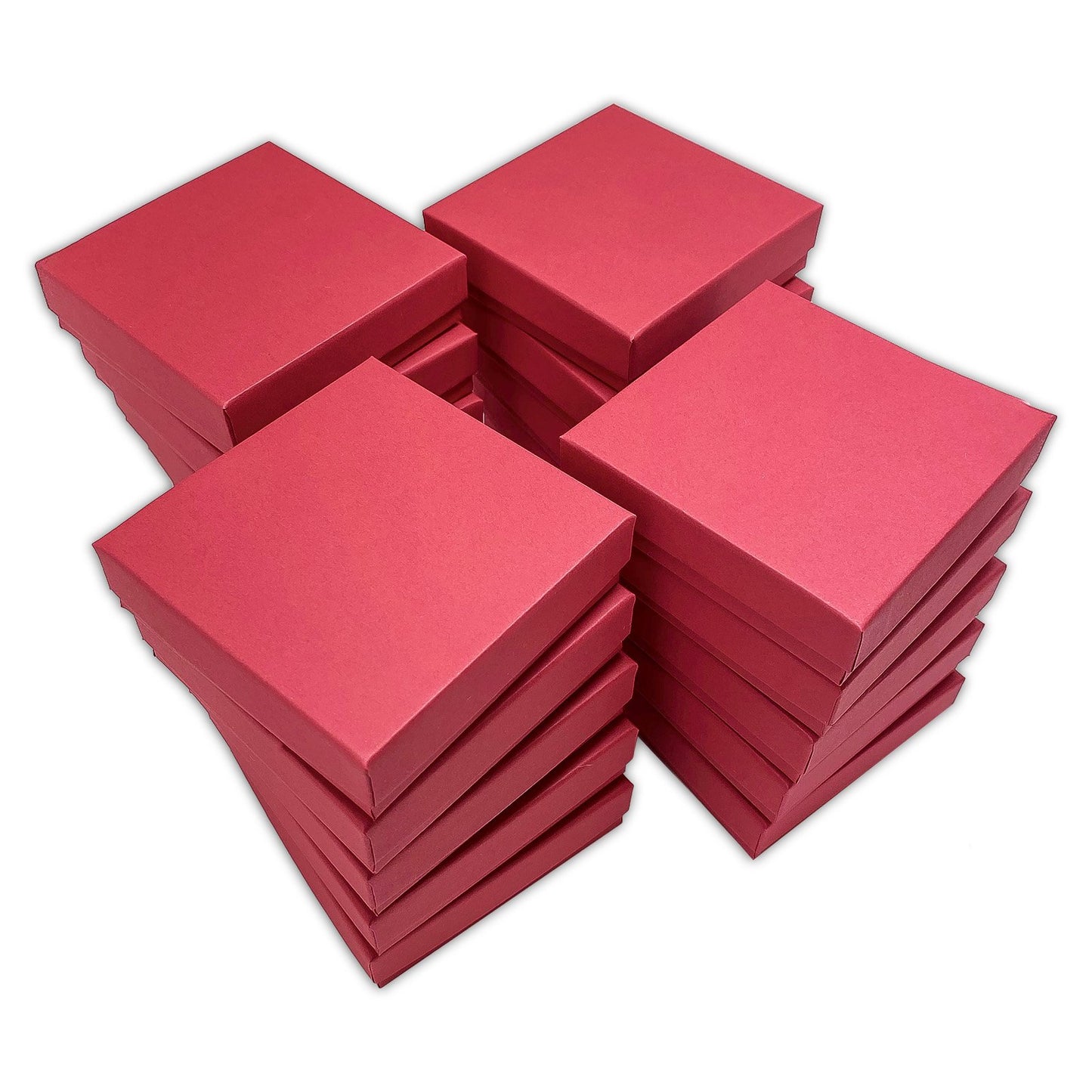 3 1/2" x 3 1/2" x 1" Matte Red Cotton Filled Paper Box