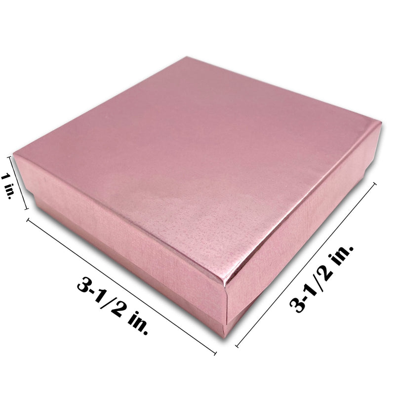 3 1/2" x 3 1/2" x 1" Metallic Rose Gold Cotton Filled Paper Box