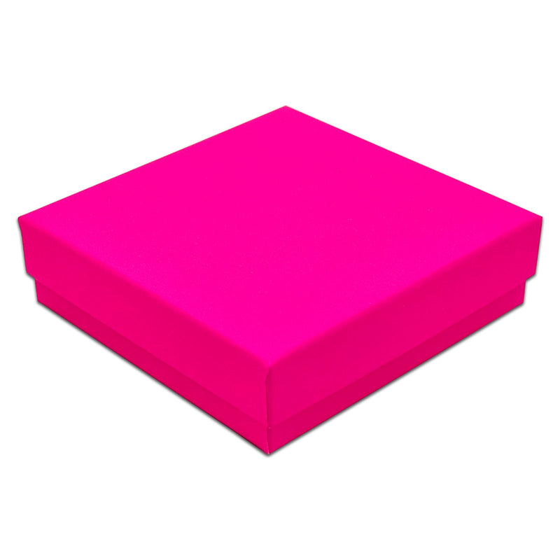 3 1/2" x 3 1/2" x 1" Neon Fuchsia Cotton Filled Paper Box