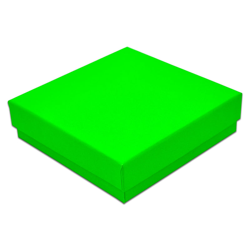 3 1/2" x 3 1/2" x 1" Neon Green Cotton Filled Paper Box (25-Pack)