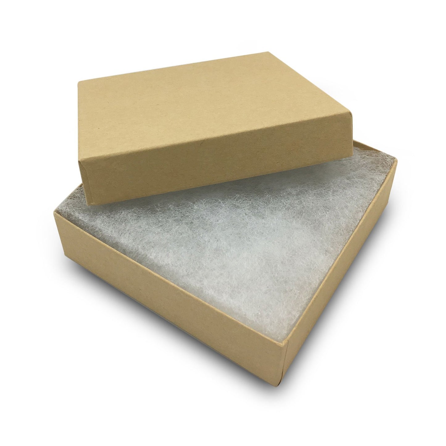 3 1/2" x 3 1/2" x 1" Kraft Cotton Filled Paper Box