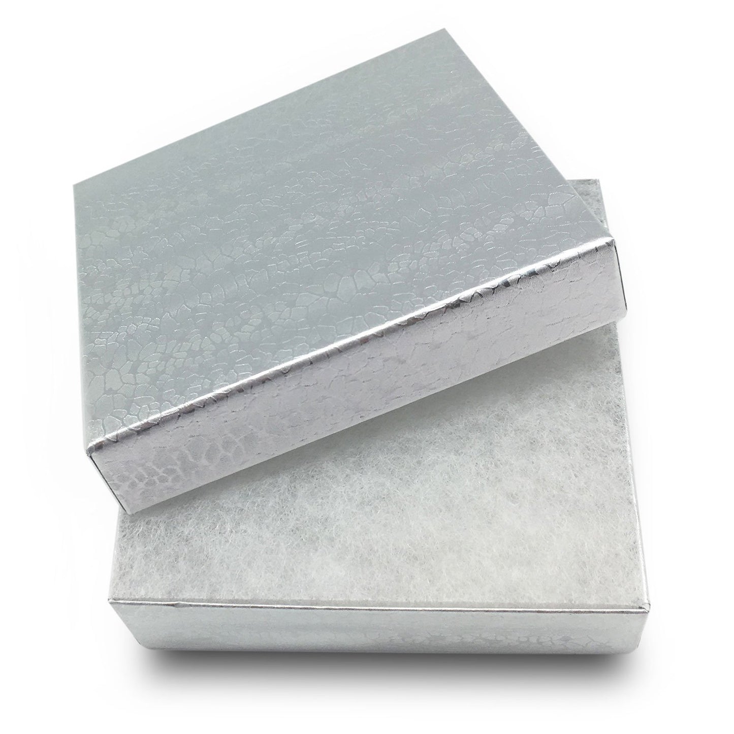 3 1/2" x 3 1/2" X 1" Silver Cotton Filled Paper Box