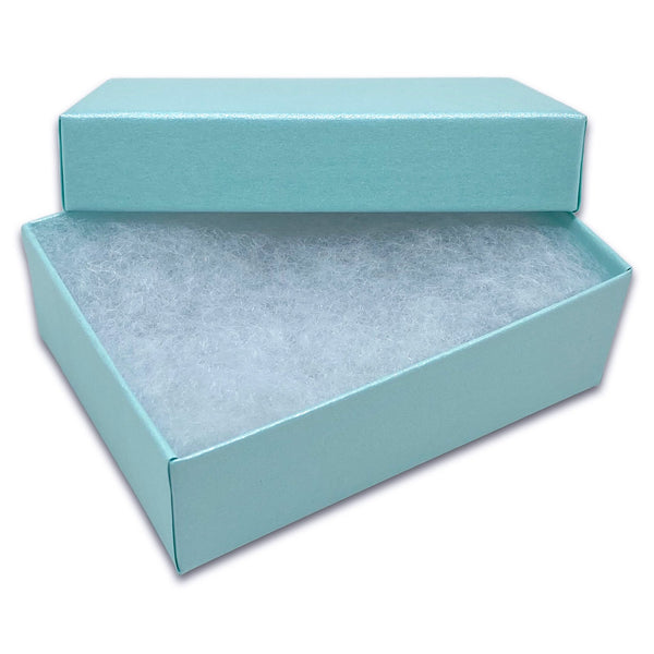 3 1/4" x 2 1/4" x 1" Light Pearl Teal Cotton Filled Paper Box