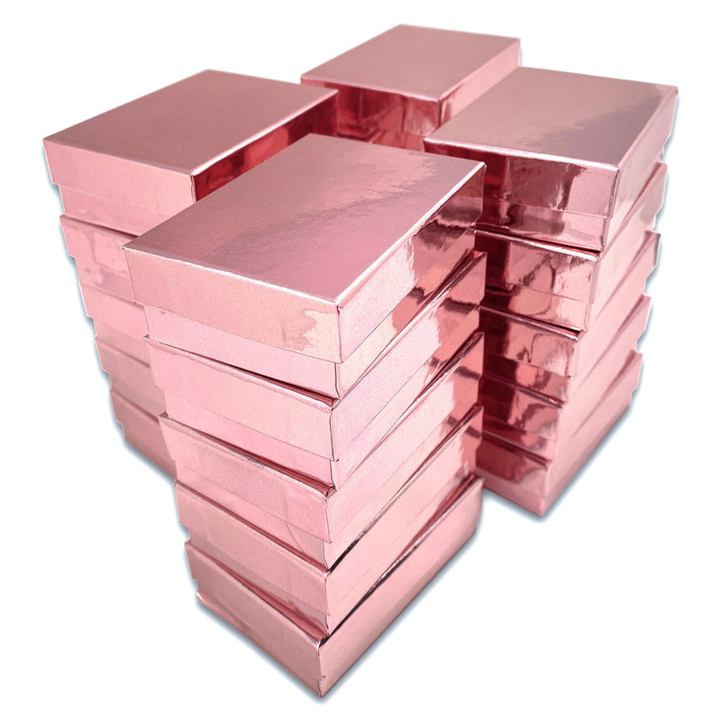 3 1/4" x 2 1/4" x 1" Metallic Rose Gold Cotton Filled Paper Box