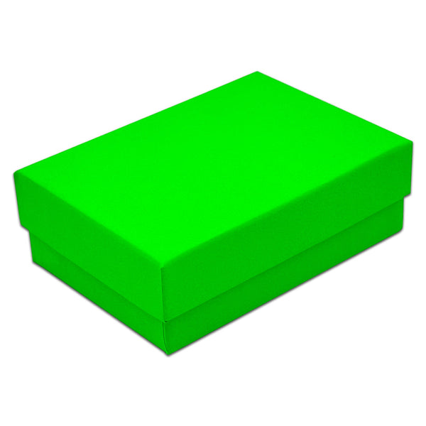 3 1/4" x 2 1/4" x 1" Neon Green Cotton Filled Paper Box (25-Pack)