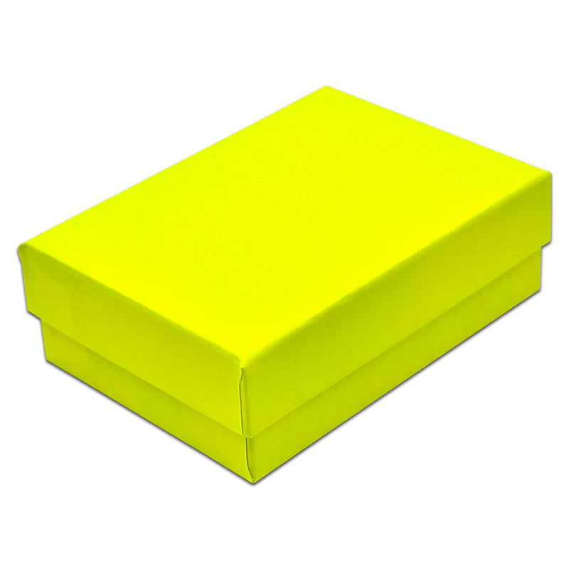 3 1/4" x 2 1/4" x 1" Neon Yellow Cotton Filled Paper Box (25-Pack)