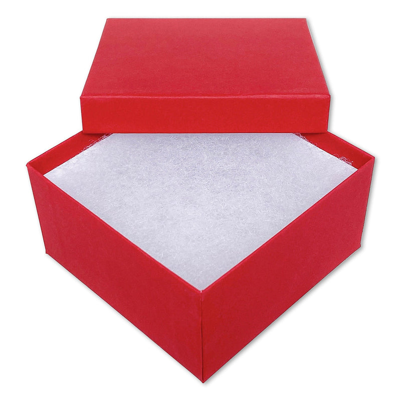 3 3/4" x 3 3/4" x 2" Matte Red Cotton Filled Paper Box