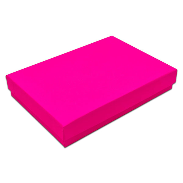 5 7/16" x 3 15/16" x 1" Neon Fuchsia Cotton Filled Paper Box (25-Pack)