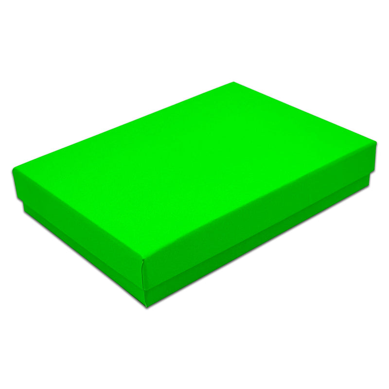 5 7/16" x 3 15/16" x 1" Neon Green Cotton Filled Paper Box (25-Pack)