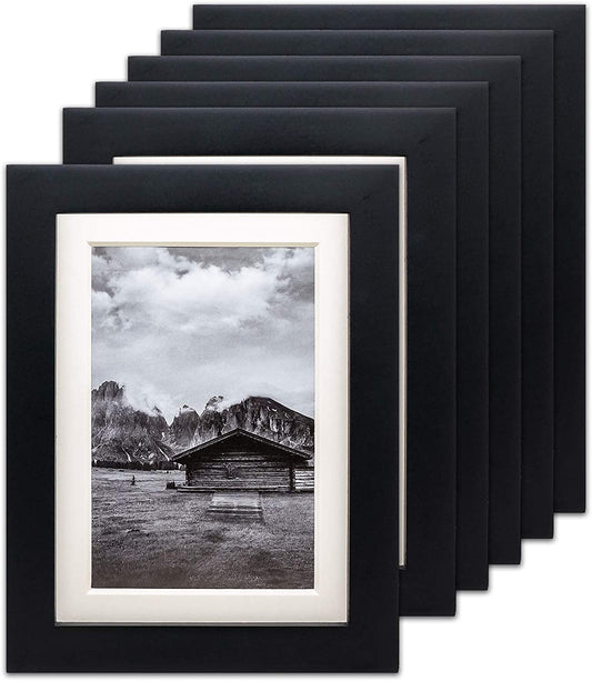5" x 7" Black Pine Wood 6 Pack Picture Frames, 4" x 6" Matted