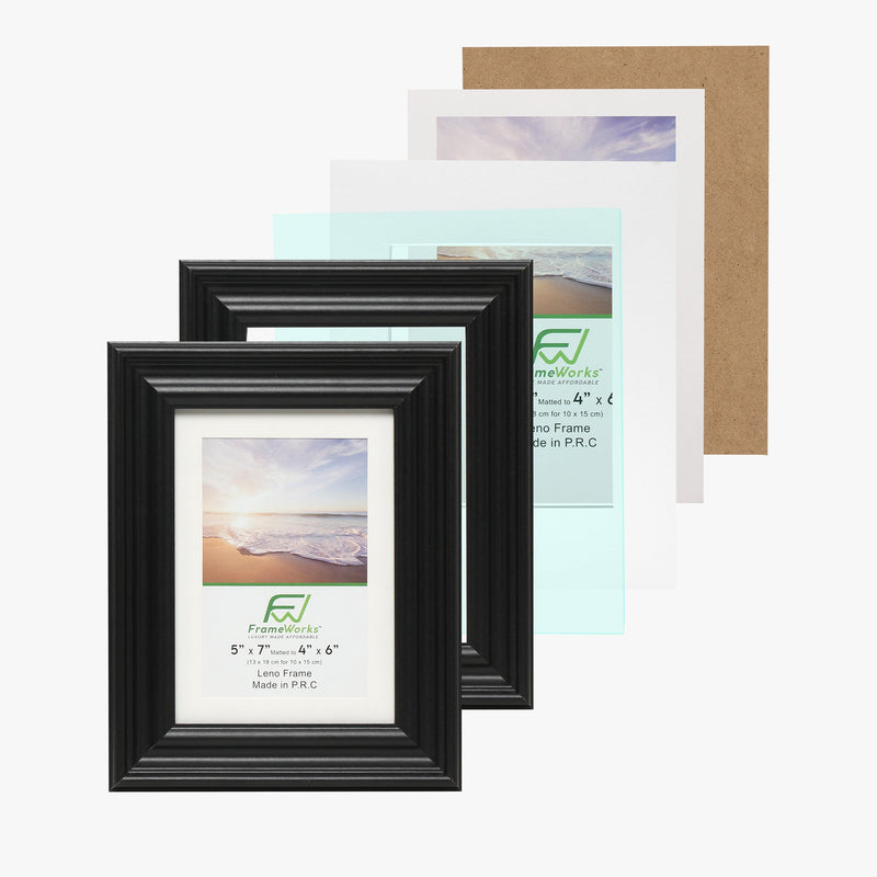 5" x 7" Black Wood 2-Pack Picture Frames with Molded Edges, 4" x 6" Matted