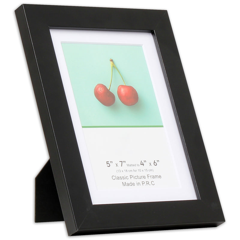 5" x 7" Classic Black MDF Wood Picture Frame with Tempered Glass, 4" x 6" Matted