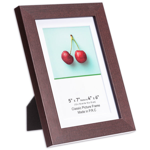5" x 7" Classic Mahogany MDF Wood Picture Frame with Tempered Glass, 4" x 6" Matted