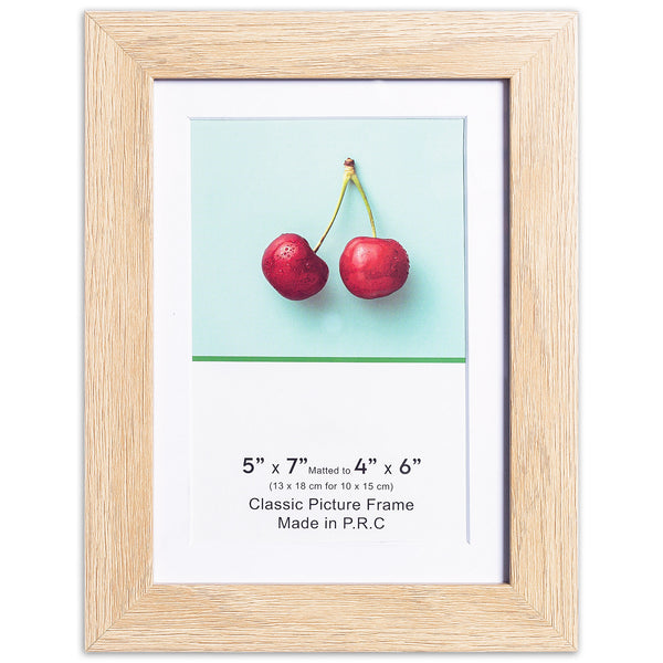 5" x 7" Classic Natural Oak MDF Wood Picture Frame with Tempered Glass, 4" x 6" Matted