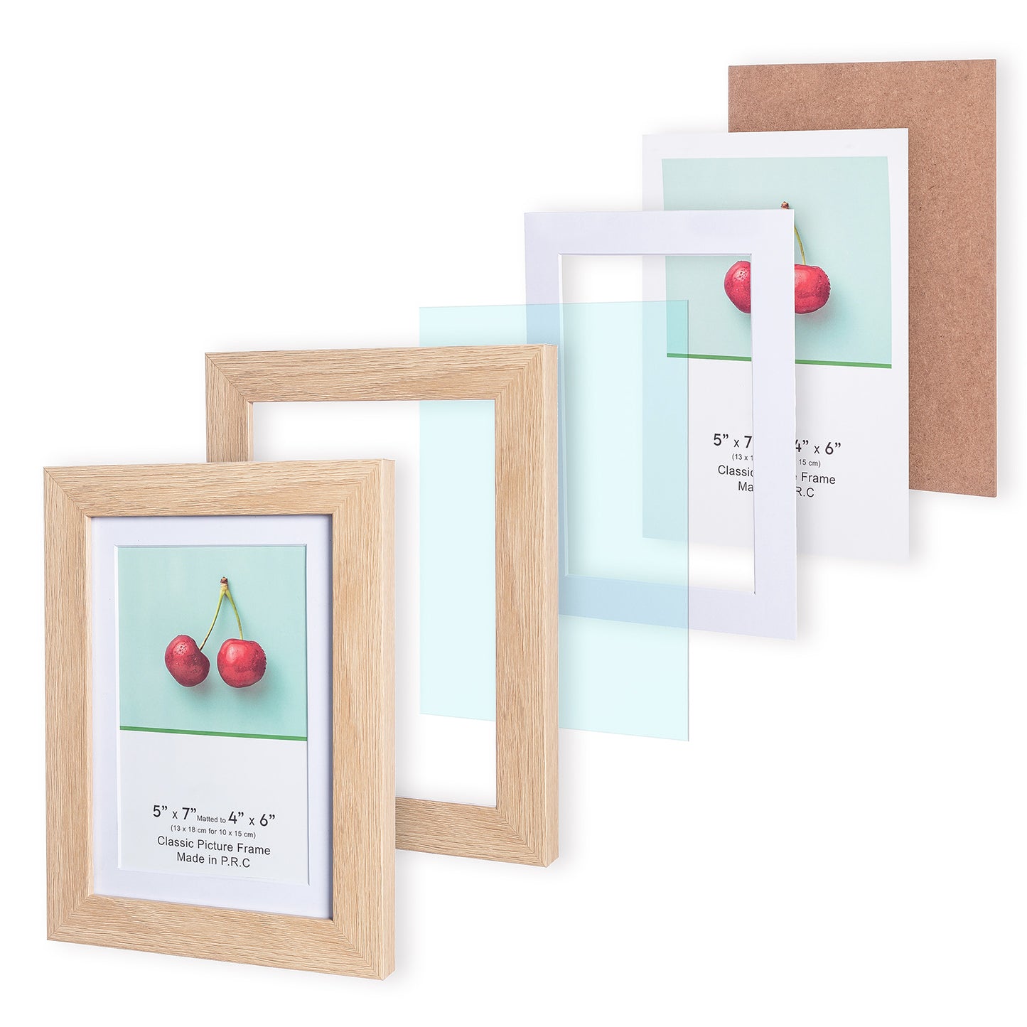 5" x 7" Classic Natural Oak MDF Wood Picture Frame with Tempered Glass, 4" x 6" Matted