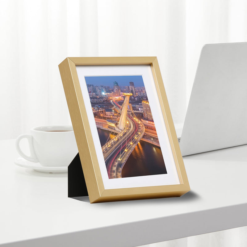 5" x 7" Deluxe Brass Gold Aluminum Contemporary Picture Frame, 4" x 6" Matted