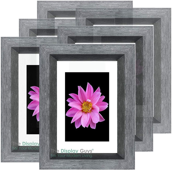 5" x 7" Grey Walnut Wood 6 Pack Picture Frames with Tempered Glass, 4" x 6" Matted