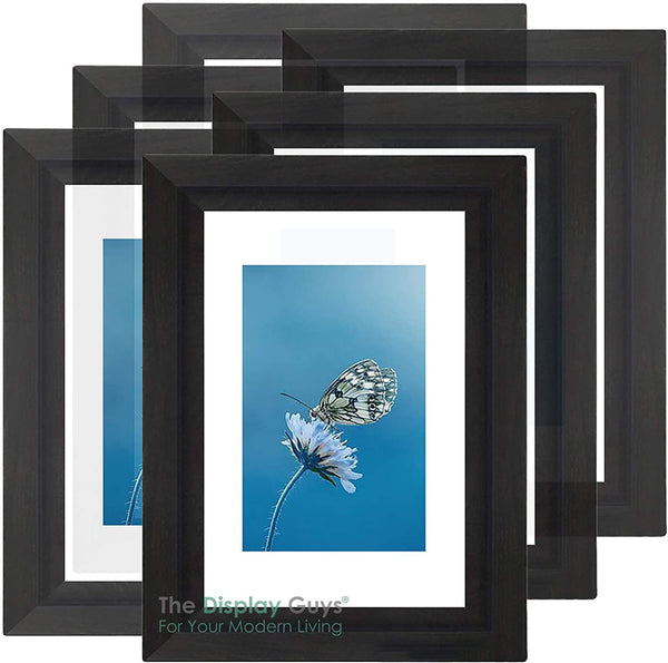 5" x 7" Onyx Walnut Wood 6 Pack Picture Frames with Tempered Glass, 4" x 6" Matted