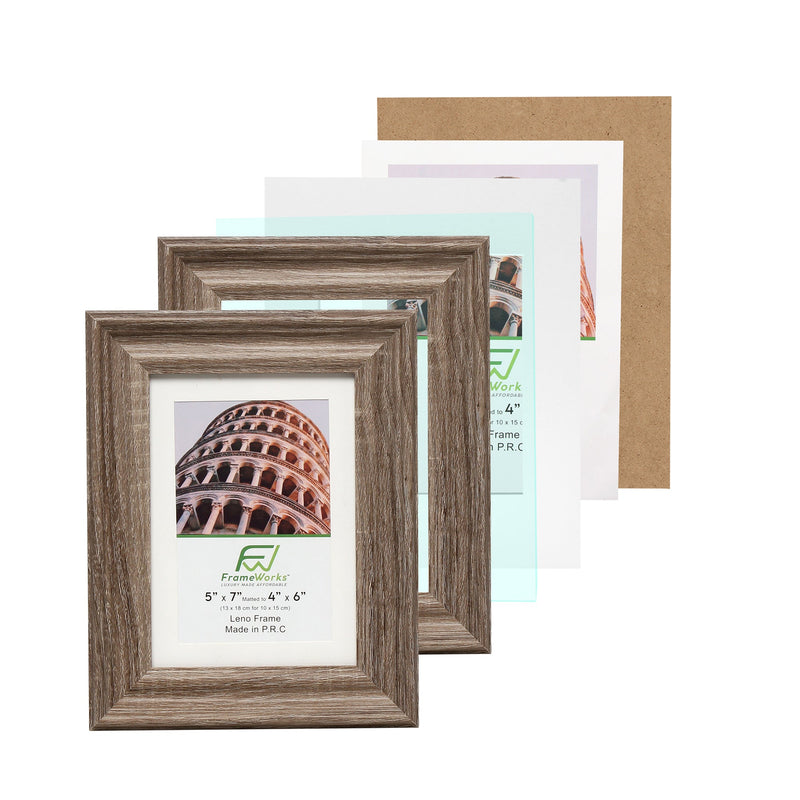5" x 7" Rustic Wood 2-Pack Picture Frames with Molded Edges, 4" x 6" Matted