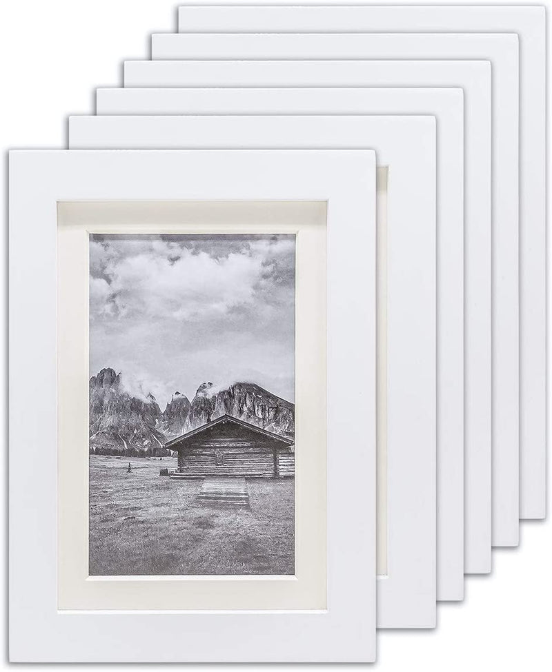 5" x 7" White Pine Wood 6 Pack Picture Frames, 4" x 6" Matted