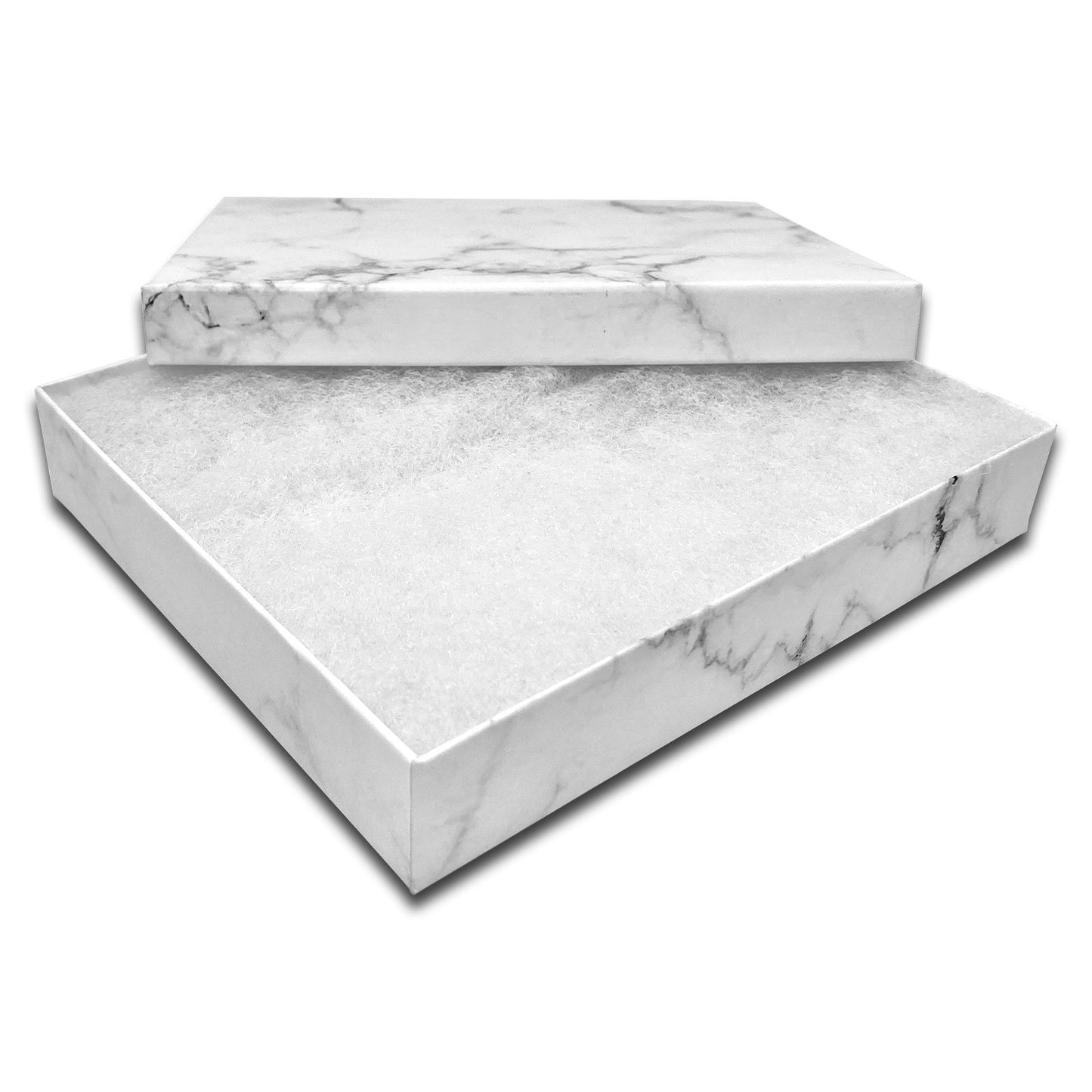 6 1/8" x 5 1/8" x 1 1/8" Marble White Cotton Filled Jewelry Boxes