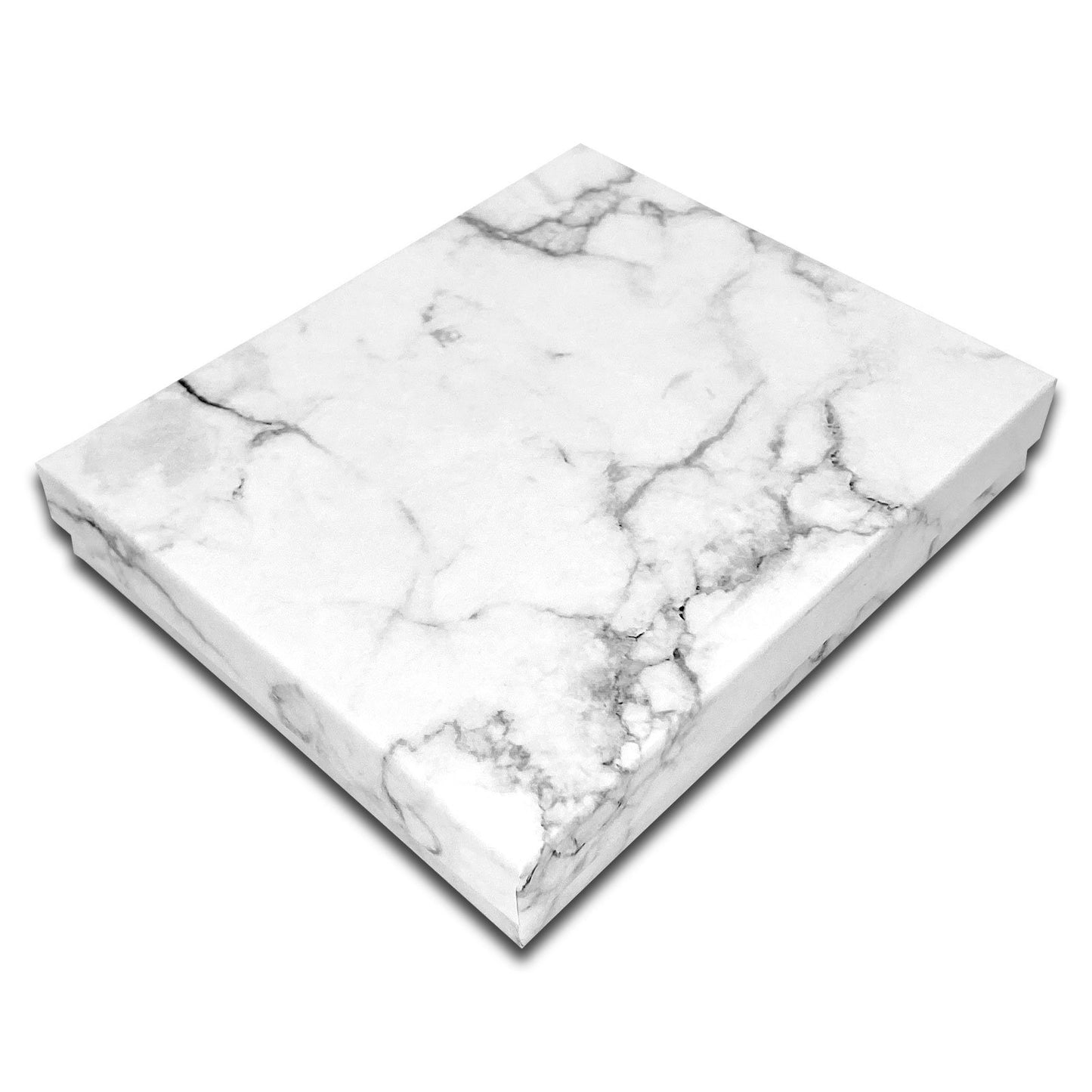 6 1/8" x 5 1/8" x 1 1/8" Marble White Cotton Filled Jewelry Boxes