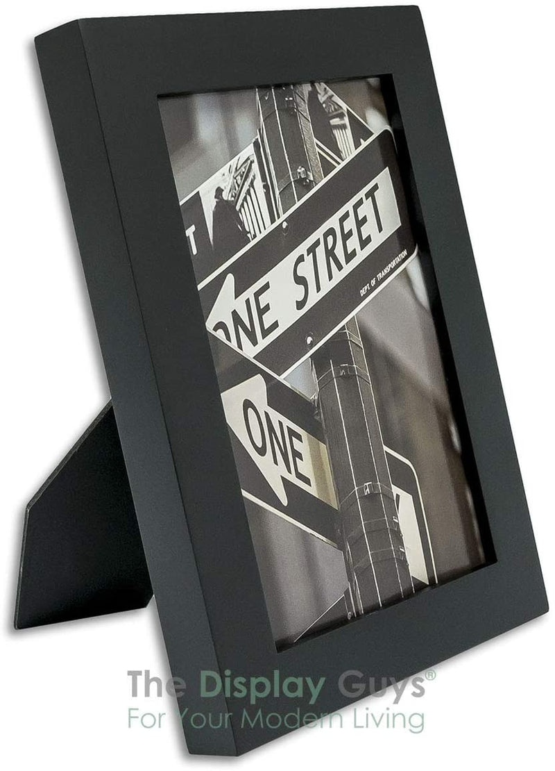 6" x 8" Black Solid  Pine Wood Picture Frame with Tempered Glass, 5" x 7" Matted