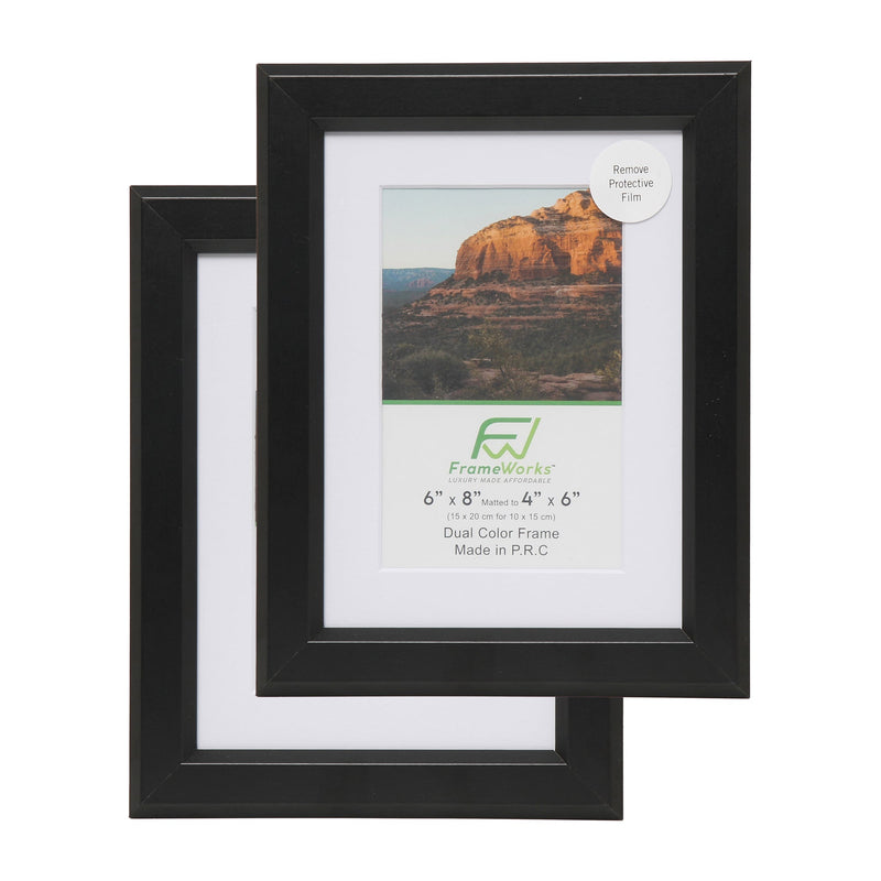 6" x 8" Black Wood 2-Pack Picture Frames, 4" x 6" Matted