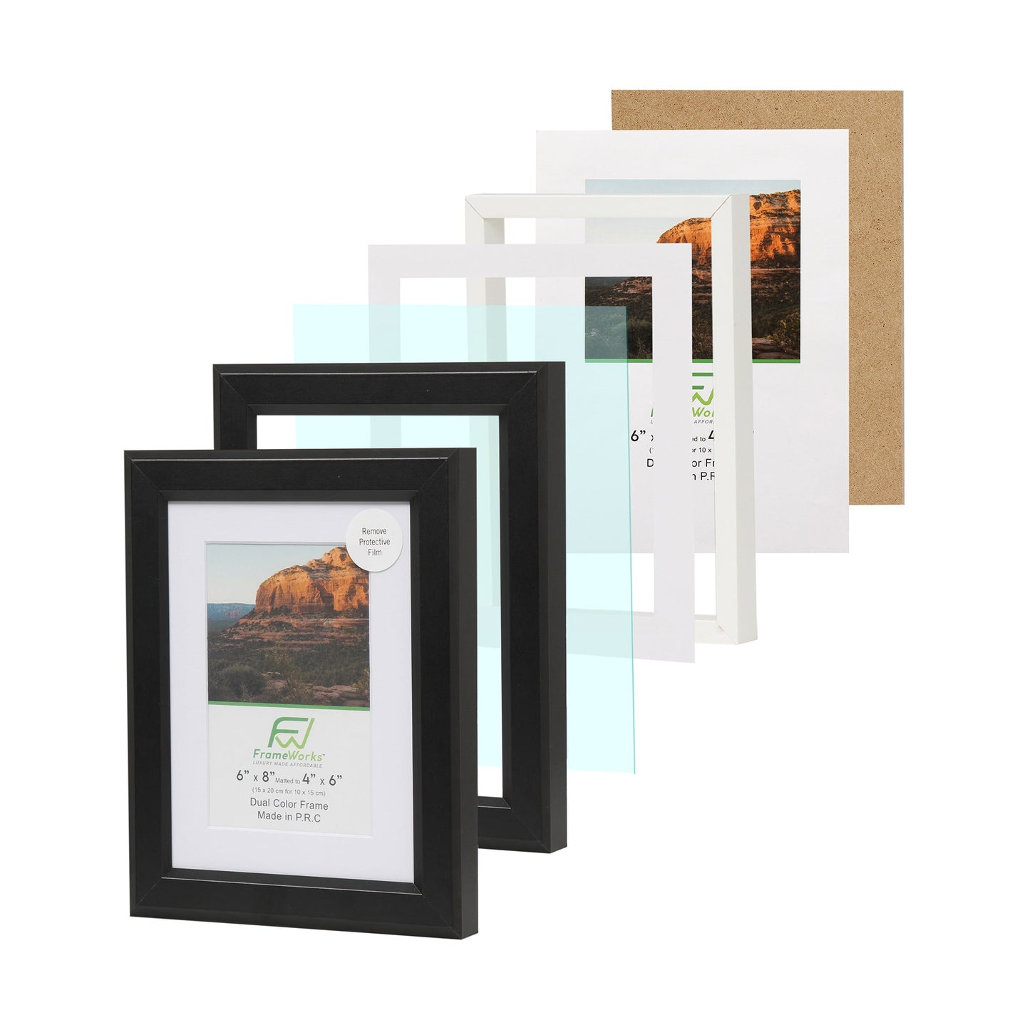 6" x 8" Black Wood 2-Pack Picture Frames, 4" x 6" Matted