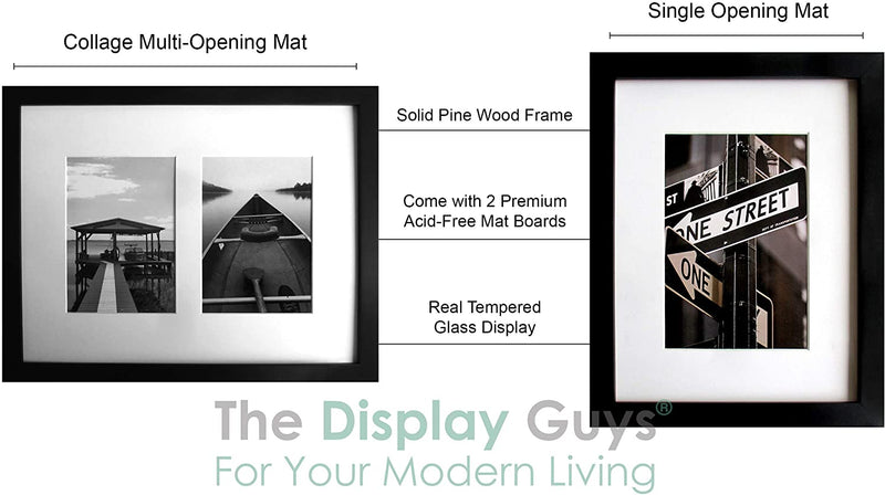 8x10 11x14 16x20 Photo Frame Solid Wood White Mat for Picture Tempered  Glass