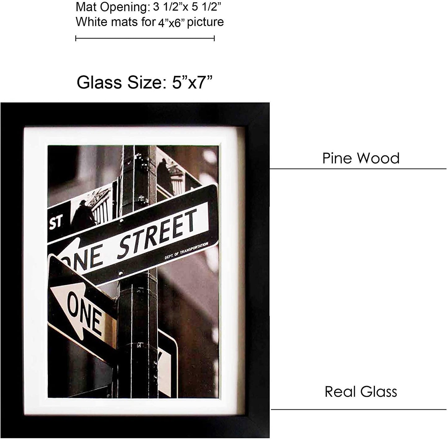 7 Piece Black Solid Pine Wood Tempered Glass Multi-Size Picture Frame Set