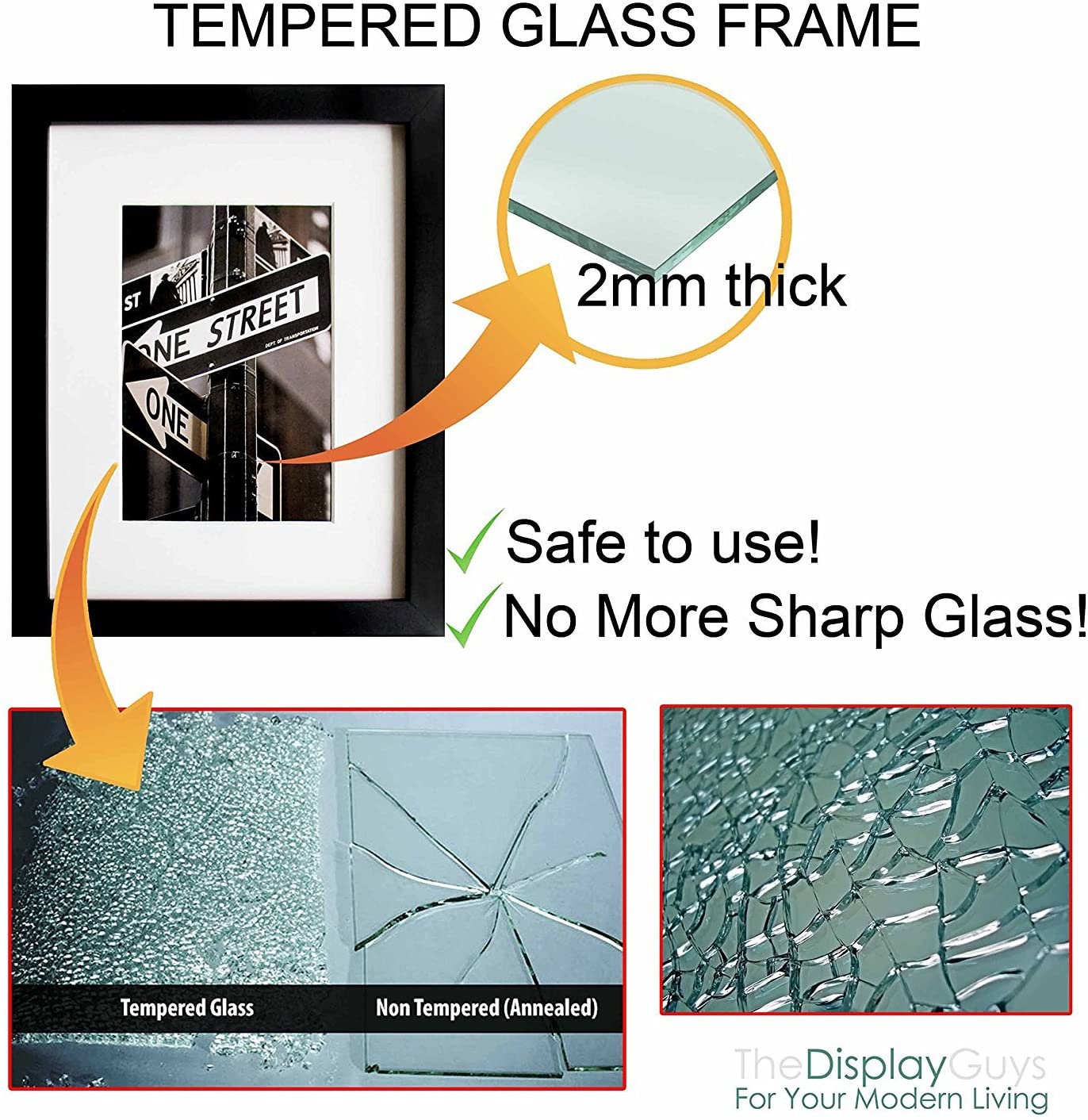 7 Piece Black Solid Pine Wood Tempered Glass Multi-Size Picture Frame Set