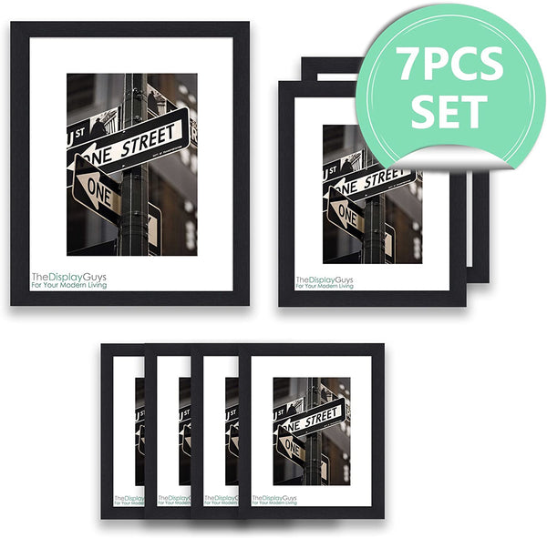7 Piece Black Wood Collage Multi-Size Picture Frame Set with 16" x 20" Frame