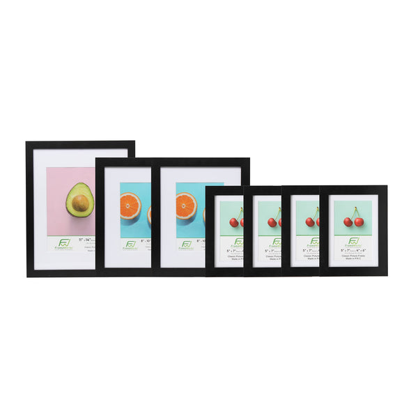 7 Piece Black Wood Picture Frame Collage Set with Tempered Glass