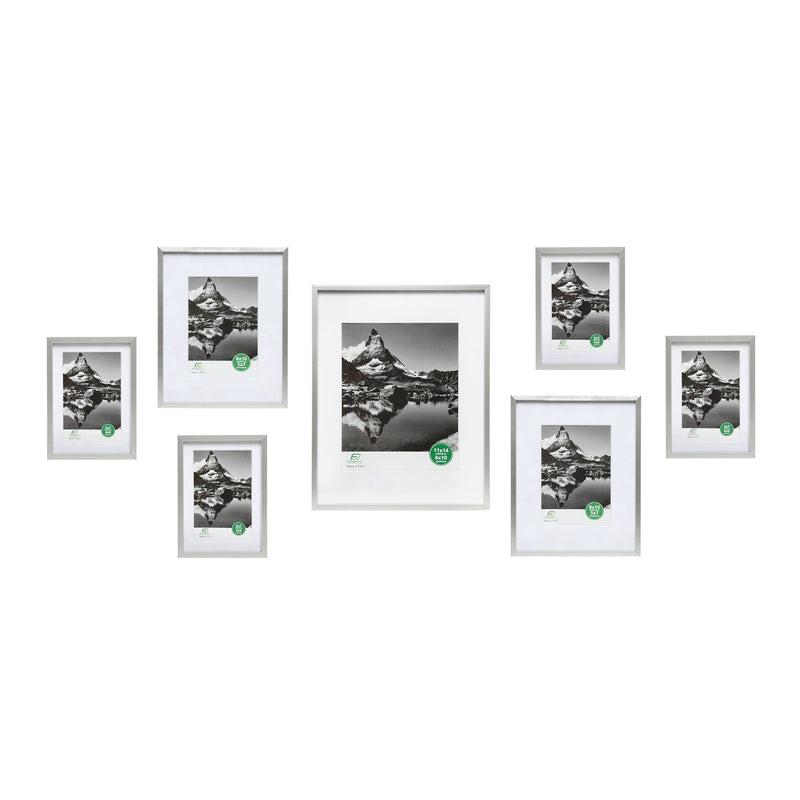 7 Piece Deluxe Silver Aluminum Contemporary Picture Frame Set with Tempered Glass