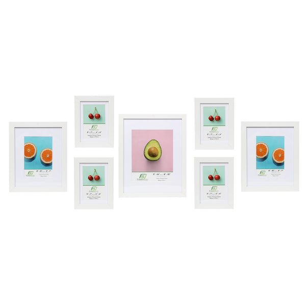 7 Piece White Wood Picture Frame Collage Set with Tempered Glass